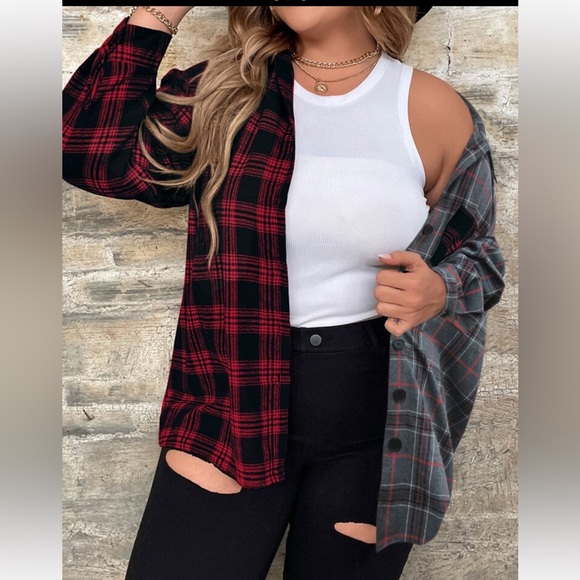 Classic Elegant Plus Size Plaid Button Down Shirt Top Blouse - Picture 5 of 16